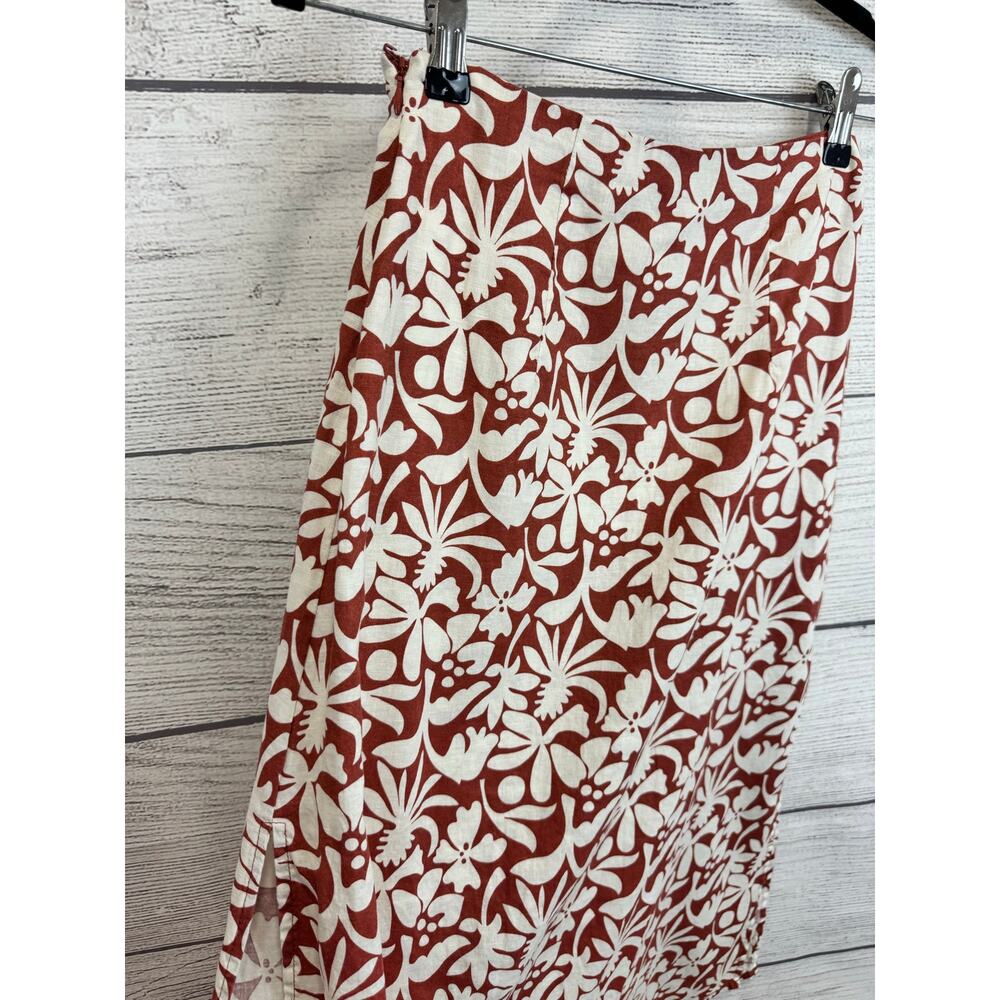 Marine Layer Women's Ryan Cream Rust Floral Hemp Midi Slip Skirt Size 0 - Picture 9 of 12